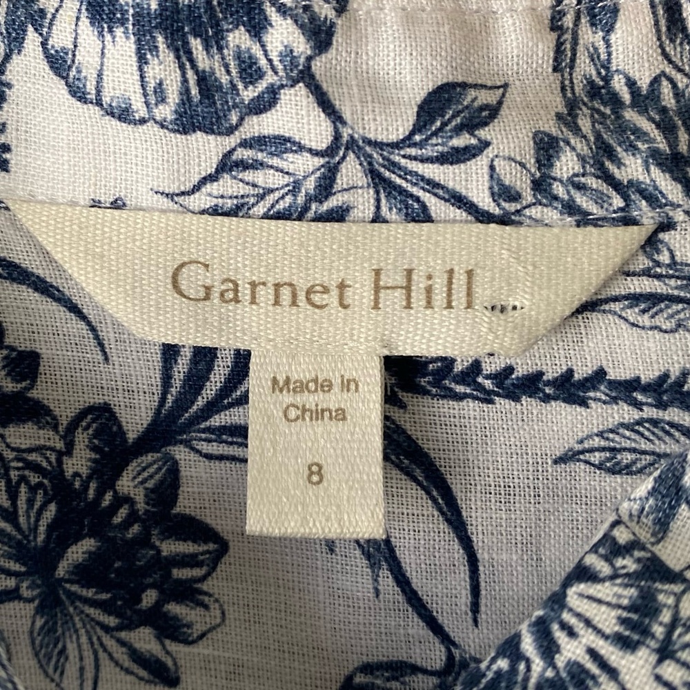 Garnet Hill Nautical Print 100% Linen Long Sleeve Button Shirt 8 Coastal Beachy - Picture 7 of 10